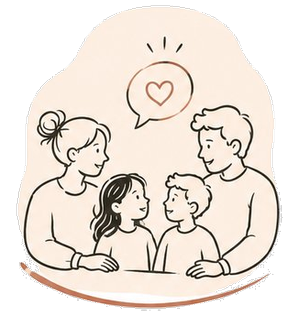 Ilustración: familia conversando con cariño